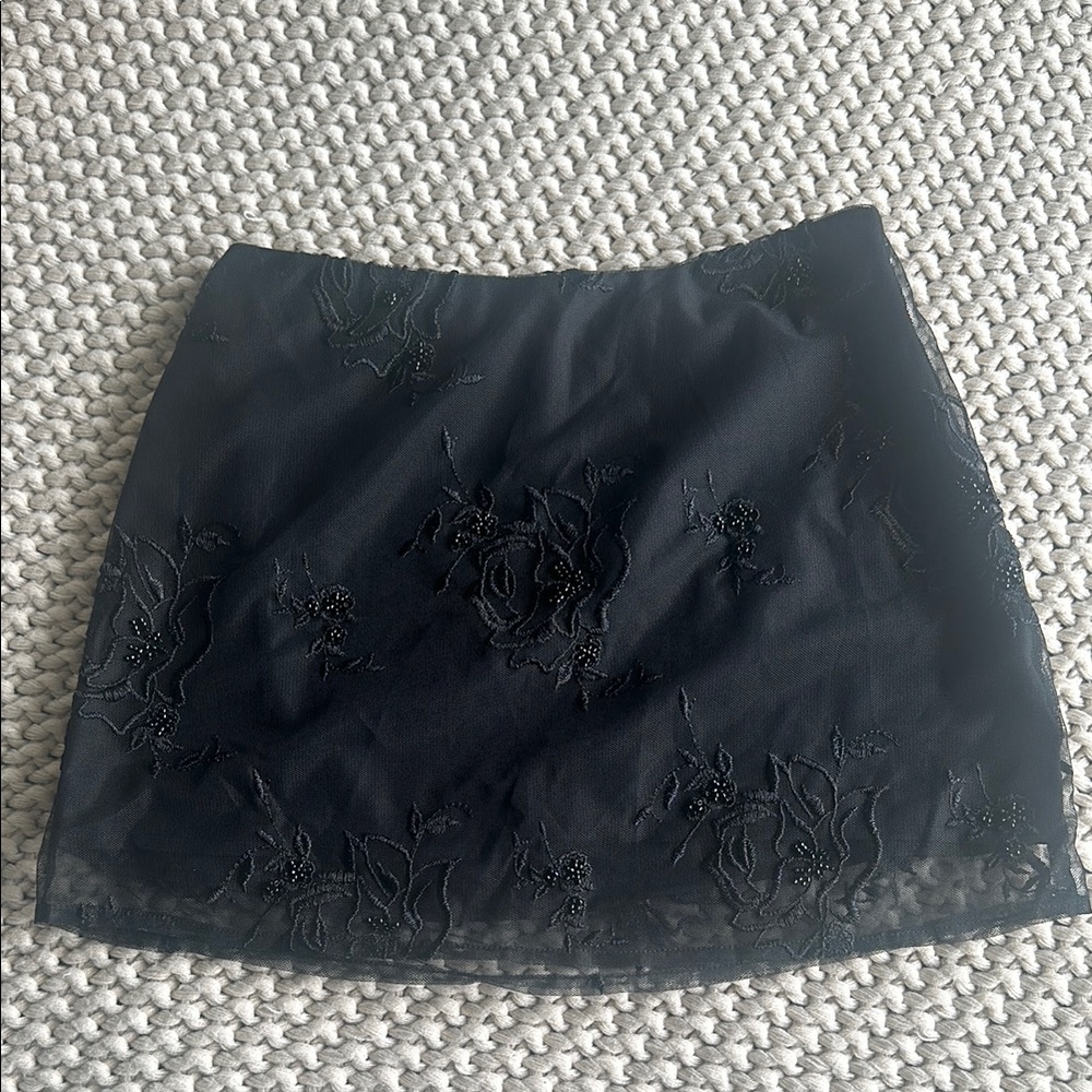 Meshki Black Floral Mesh Skirt